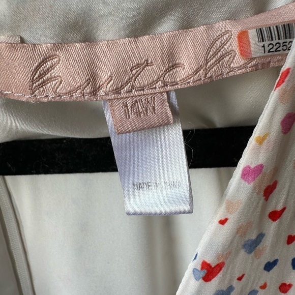 Hutch Multi Color Heart Maxi Dress White Satin Hi Low short sleeves V-neck - Picture 4 of 5